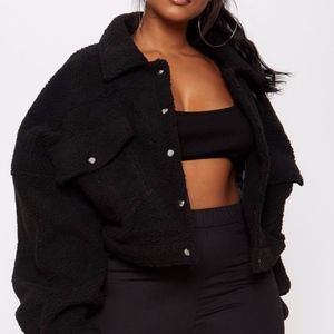 black borg cropped trucker jacket